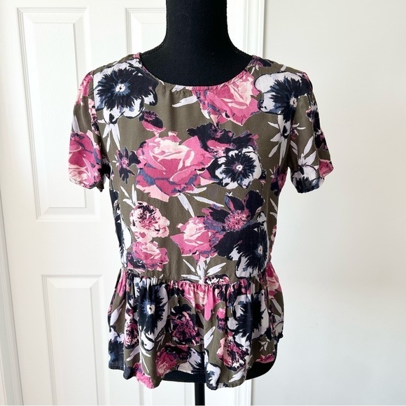VILA Tops - Vila Floral Print Peplum Hem Babydoll Blouse
